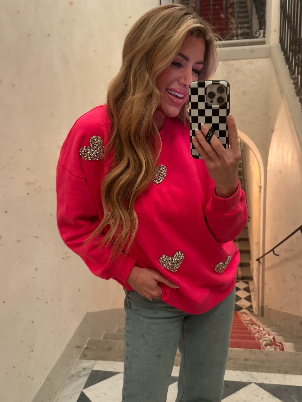 Ivy City Co Pink Heart Embellished Sweater